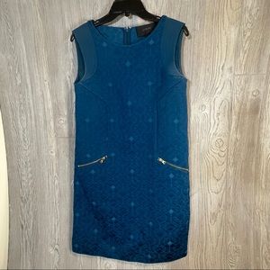 J CREW Sz S Peacock Blue JACQUARD Zip-Pocket Shift Dress Style B9431 Size Small